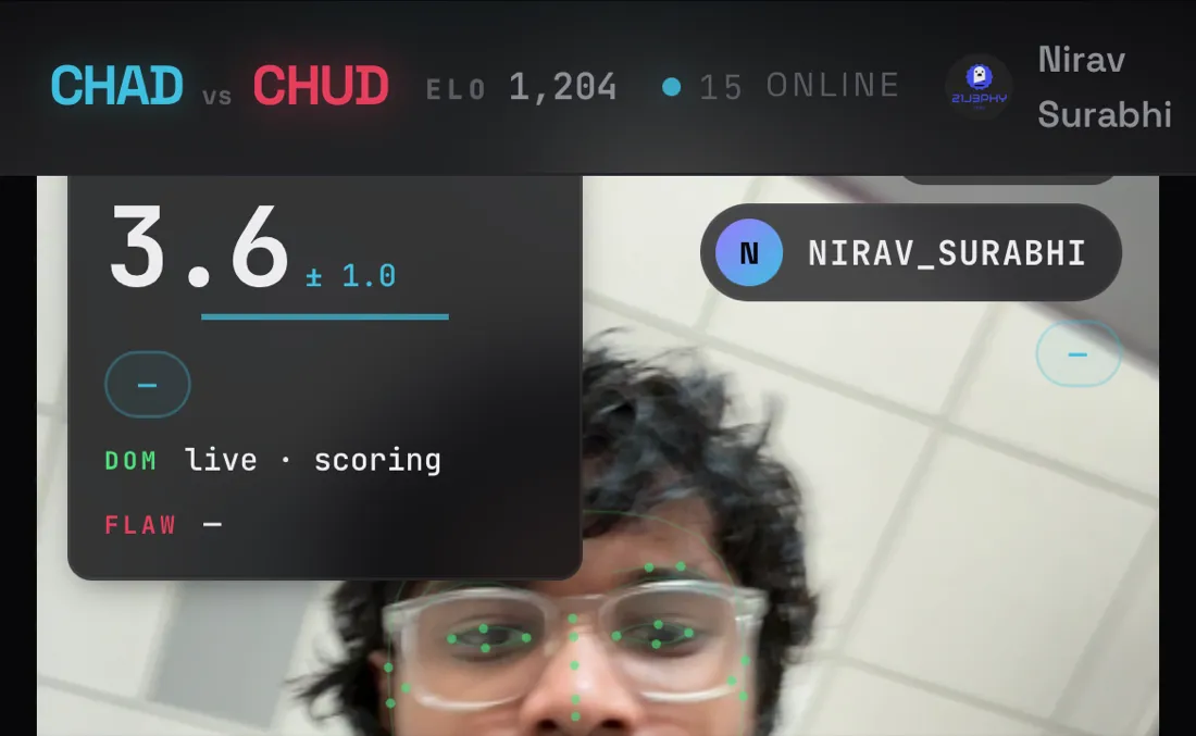 Screenshot of Chad vs. Chud, a live face-ranking web app